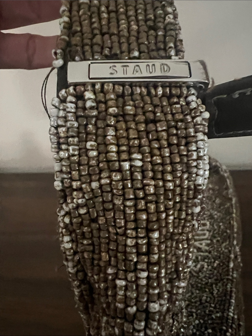STAUD Metallic Beaded Clutch in Brown and Silver - Picture 2 of 6